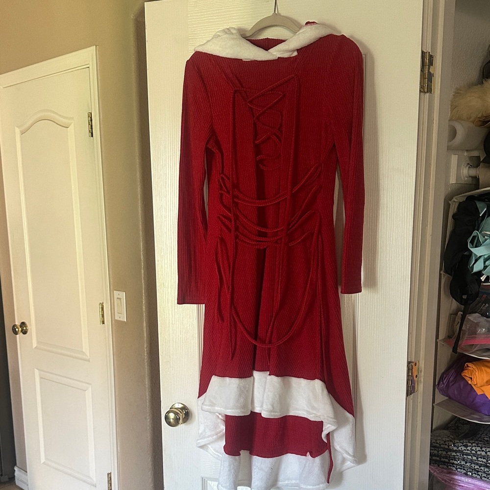 Red and White Santa Christmas Dress with hood